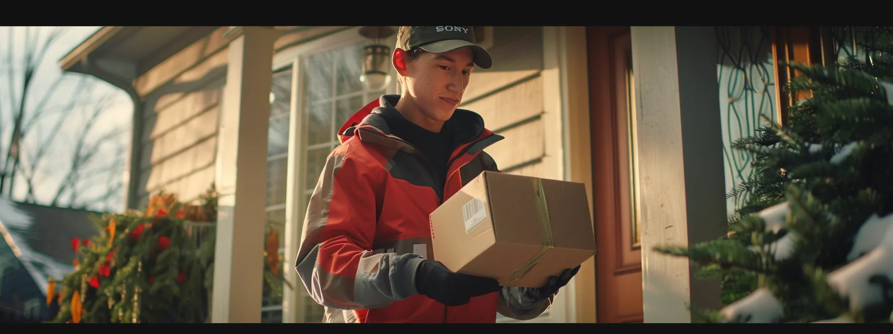 Weed Delivery: Convenience at Your Doorstep 11 Delivery person handing package to customer at front door, illustrating discreet weed delivery service.