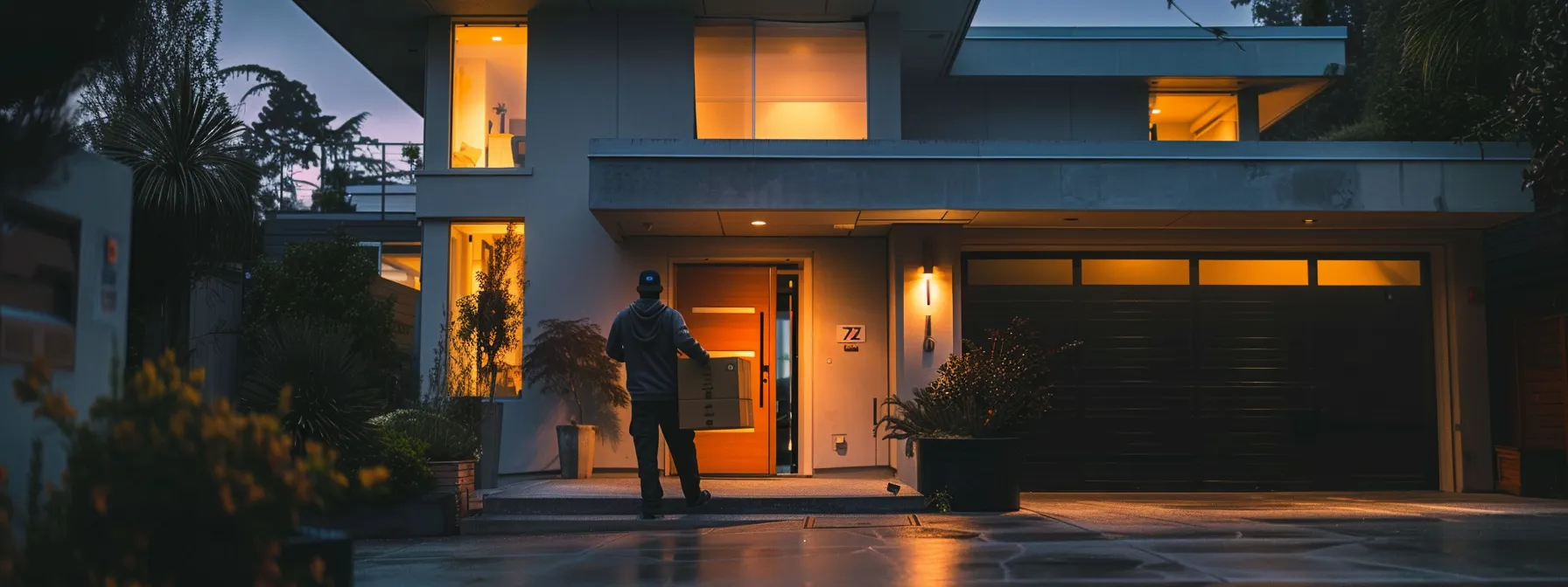 Weed Delivery: Convenience at Your Doorstep 12 Delivery driver approaching a modern home, illustrating discreet weed delivery service.