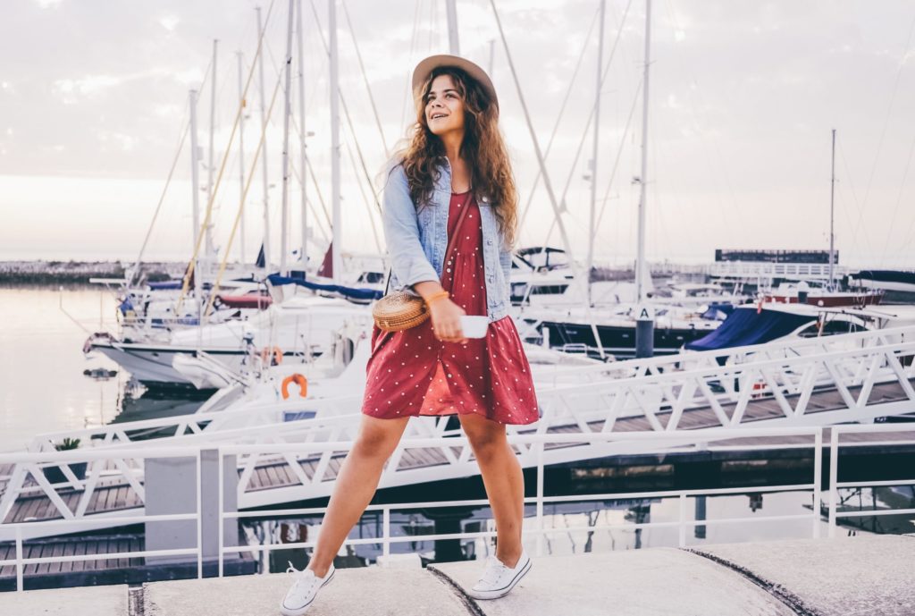 a woman standing on a boat